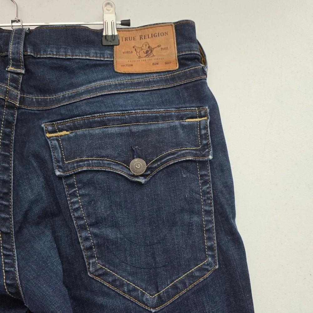 True Religion Ricky Flap SE Jeans Mens 34 Dark Indigo Excellent Relaxed Straight